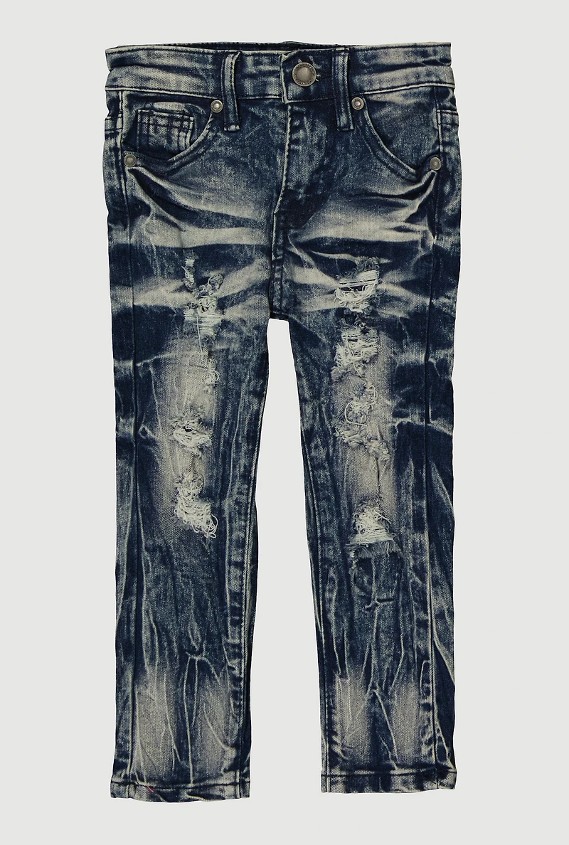 Toddler Boys Mineral Wash Distressed Whiskered Jeans, Blue, Size 2T