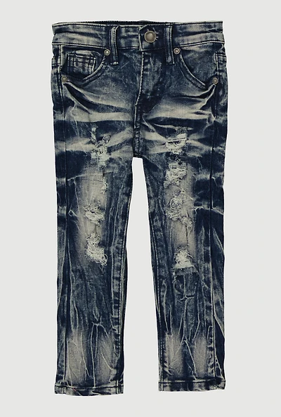 Toddler Boys Mineral Wash Distressed Whiskered Jeans, Blue, Size 2T