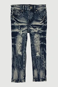 Toddler Boys Mineral Wash Distressed Whiskered Jeans, Blue, Size 2T