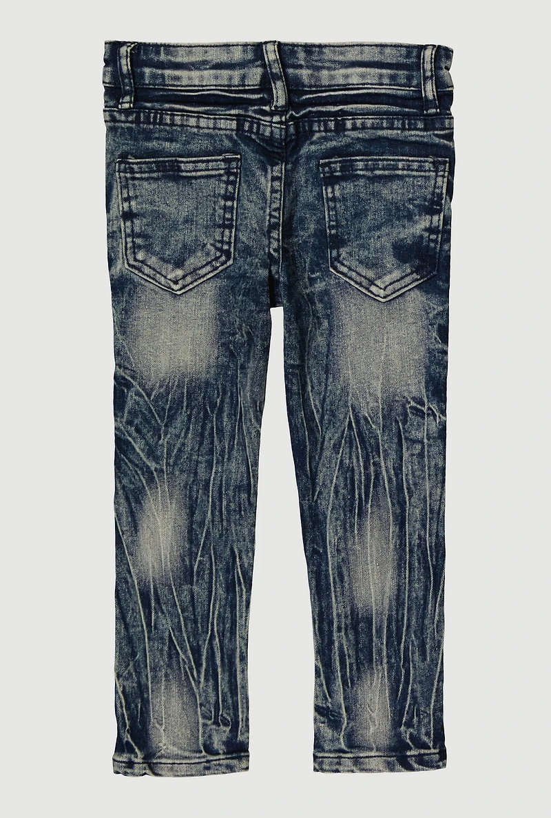 Toddler Boys Mineral Wash Distressed Whiskered Jeans, Blue, Size 2T