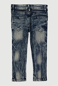 Toddler Boys Mineral Wash Distressed Whiskered Jeans, Blue, Size 2T