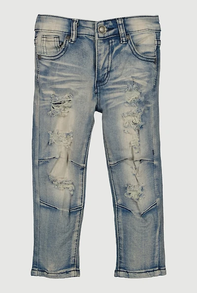 Toddler Boys Whiskered Distressed Moto Jeans, Blue,