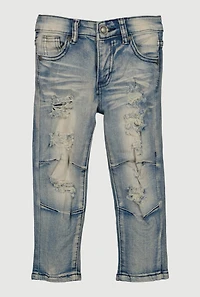 Toddler Boys Whiskered Distressed Moto Jeans, Blue,