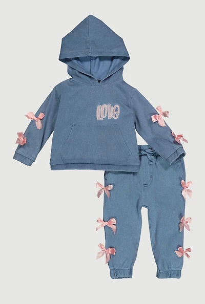 Baby Girls 12-24M Love Graphic Bow Hoodie and Joggers Set