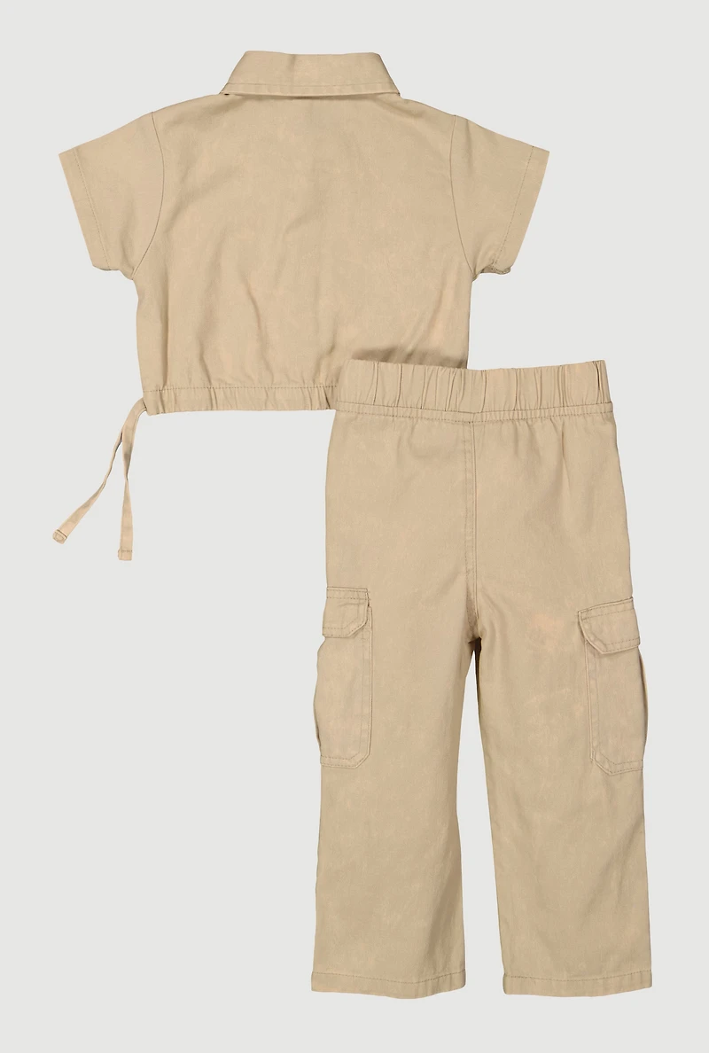 Baby Girls 12-24M Mineral Wash Shirt and Cargo Pants, Beige, Size 18M