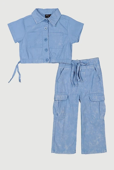 Baby Girls 12-24M Mineral Wash Shirt and Cargo Pants, Blue, Size 24M
