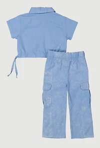 Baby Girls 12-24M Mineral Wash Shirt and Cargo Pants, Blue, Size 24M