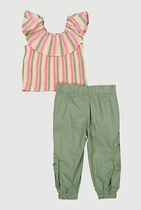 Baby Girls 12-24M Ruffle Overlay Smocked Top and Cargo Joggers, Multi, Size 18M