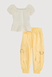 Baby Girls 12-24M Smocked Peplum Top and Cargo Joggers, Yellow,