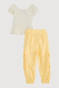 Baby Girls 12-24M Smocked Peplum Top and Cargo Joggers, Yellow,