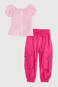 Baby Girls 12-24M Smocked Peplum Top and Cargo Joggers, 24M