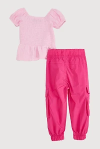 Baby Girls 12-24M Smocked Peplum Top and Cargo Joggers, Pink, Size 12M