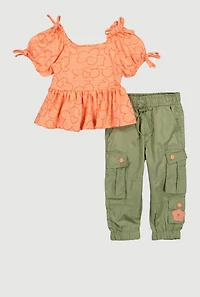 Baby Girls 12-24M Floral Peplum Top and Cargo Joggers