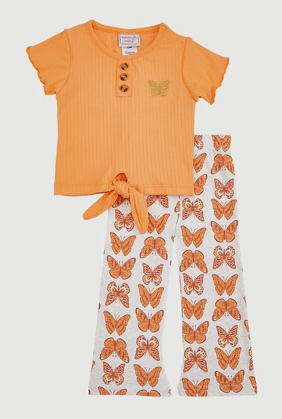 Baby Girls 12-24M Butterfly Graphic Tee and Flared Leggings, Orange, Size 12M