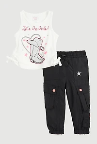 Baby Girls 12-24M Lets Go Graphic Tank Top and Cargo Joggers