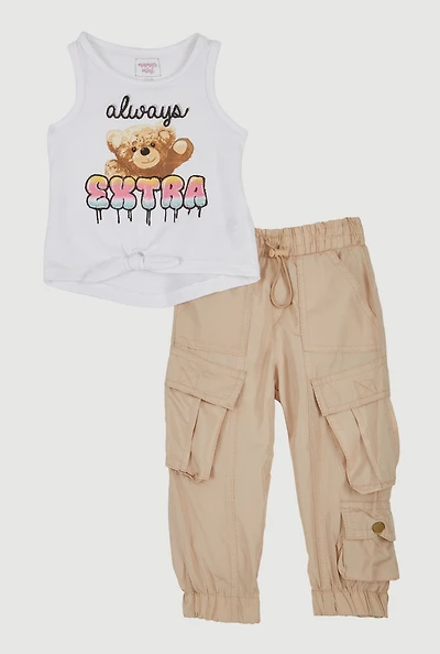 Baby Girls 12-24M Always Extra Graphic Tank Top and Cargo Joggers