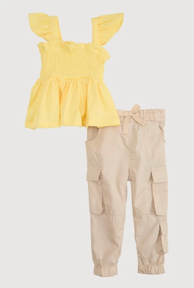 Baby Girls 12-24M Peplum Top and Nylon Cargo Joggers, Multi, Size 18M