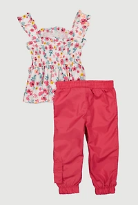 Baby Girls 12-24M Floral Smocked Sleeveless Top and Joggers, Pink, Size 18M