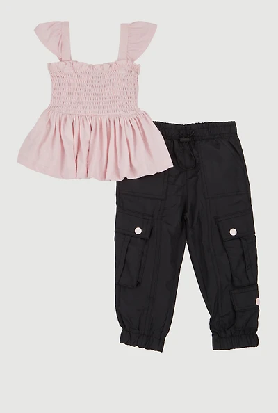 Baby Girls 12-24M Smocked Sleeveless Top and Cargo Joggers