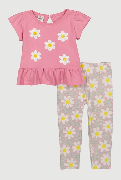 Baby Girls 12-24M Sequin Floral Peplum Top and Leggings