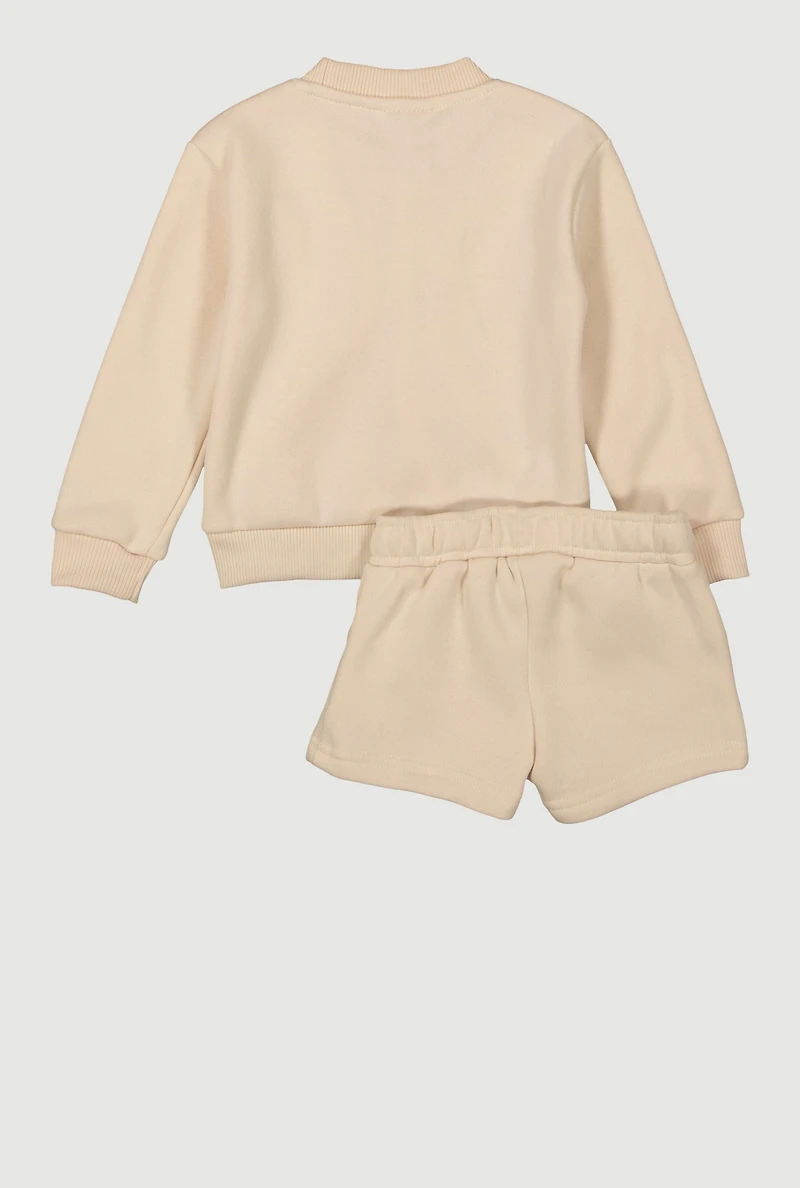 Baby Girls 12-24M Fierce Bear Graphic Sweatshirt and Sweatshorts, Beige, Size 24M