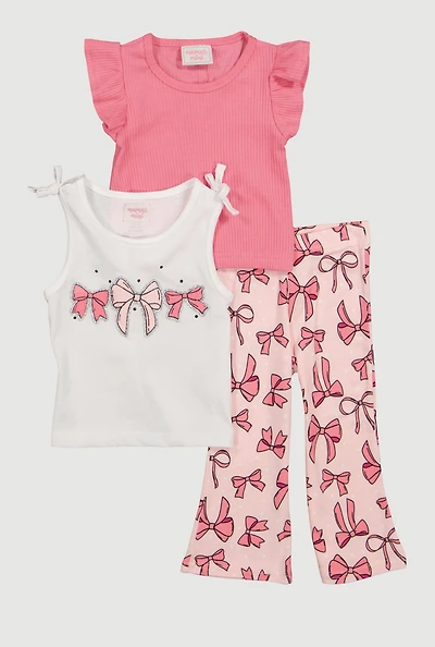 Baby Girls 12-24M Bow Graphic Tank Top and Pants 3 Piece Set