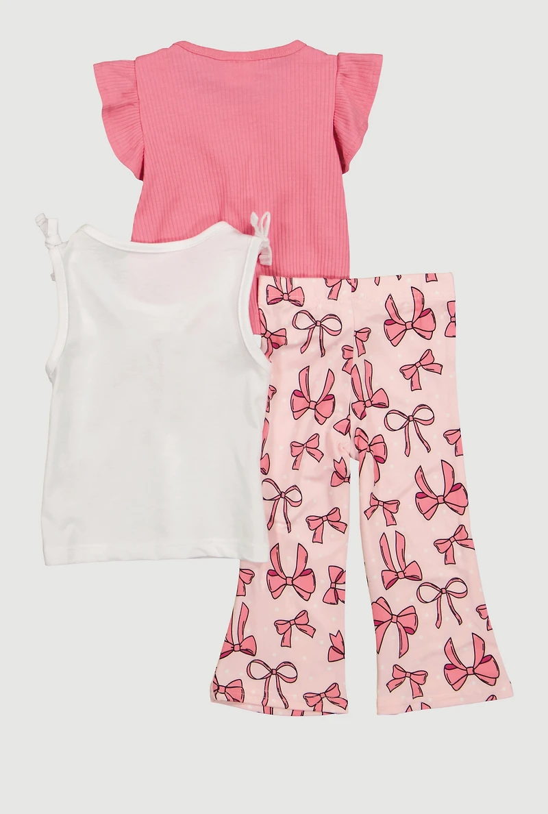 Baby Girls 12-24M Bow Graphic Tank Top and Pants 3 Piece Set