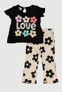 Baby Girls 12-24M Love Flower Graphic Tee and Pants
