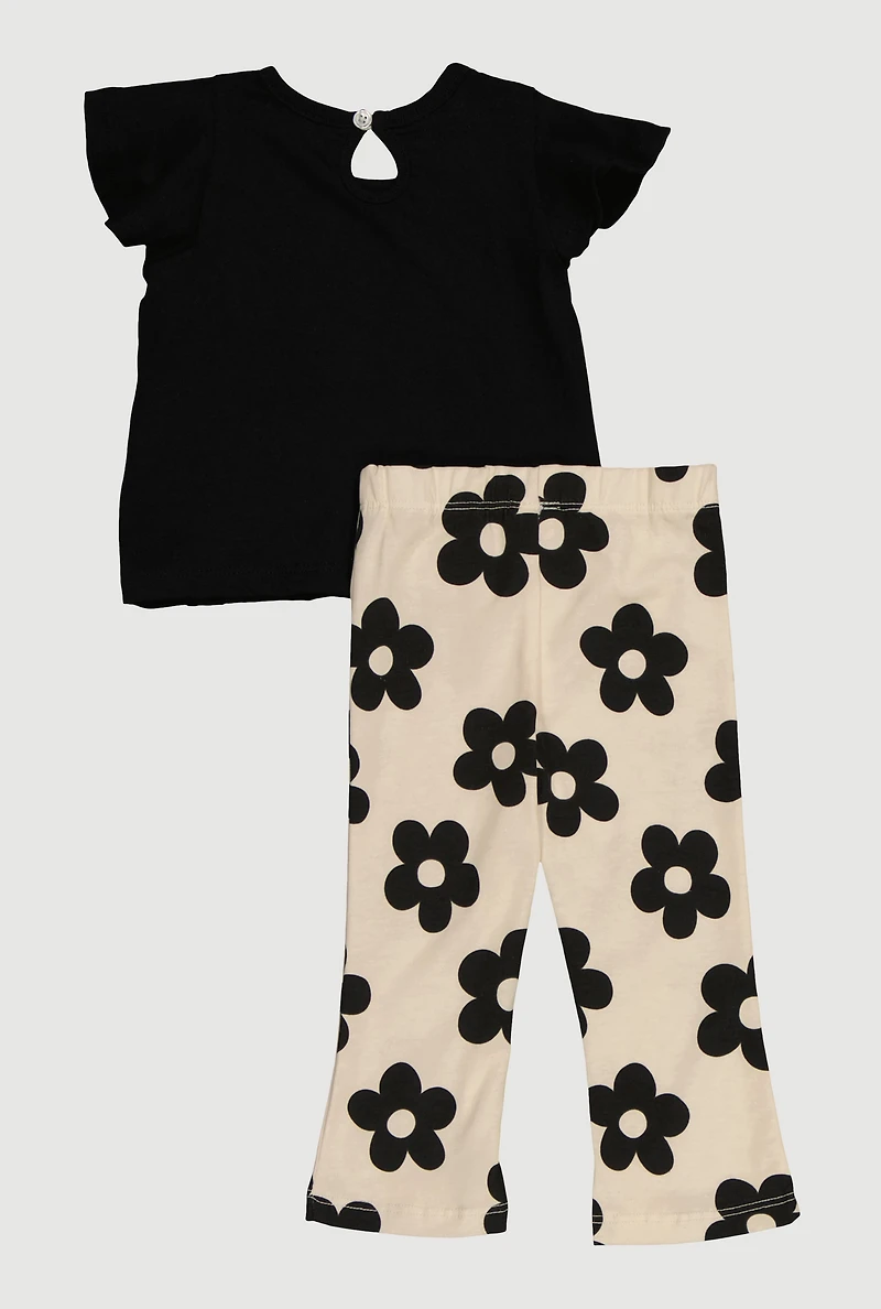 Baby Girls 12-24M Love Flower Graphic Tee and Pants