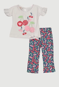 Baby Girls 12-24M Cherry Graphic Tie Front Top and Leggings