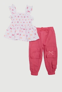 Baby Girls 12-24M Bow Print Smocked Top and Cargo Joggers
