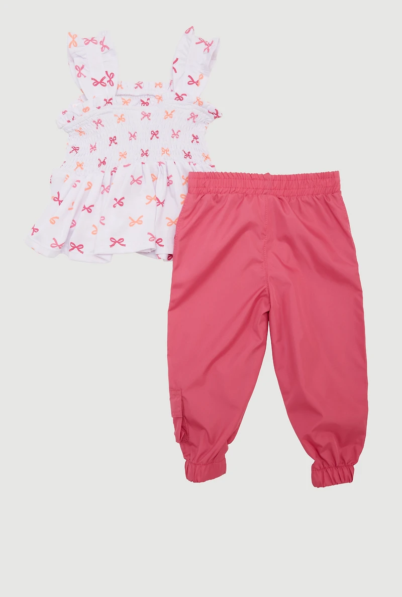 Baby Girls 12-24M Bow Print Smocked Top and Cargo Joggers