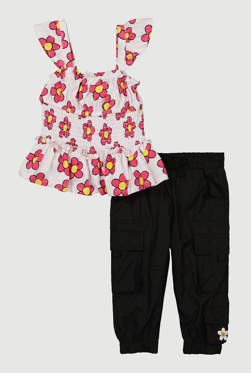Baby Girls 12-24M Flower Print Sleeveless Top and Cargo Joggers