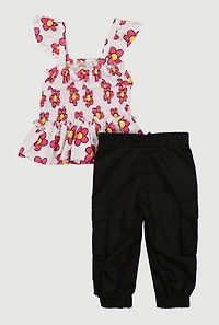 Baby Girls 12-24M Flower Print Sleeveless Top and Cargo Joggers