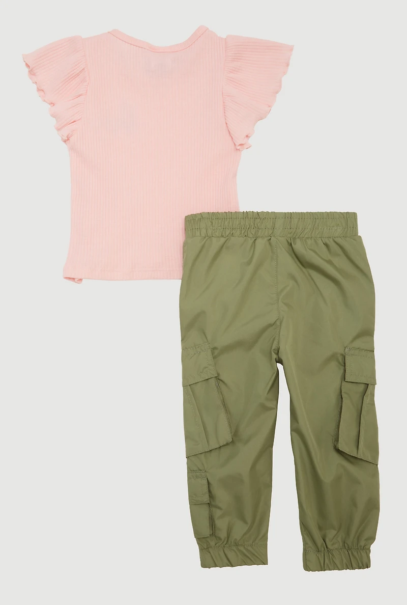 Baby Girls 12-24M Flutter Sleeve Love Graphic Tee and Cargo Joggers