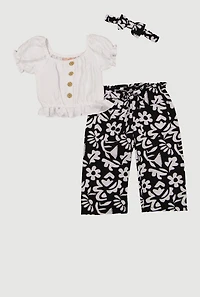 Baby Girls 12-24M Puff Sleeve Top with Pants and Headband
