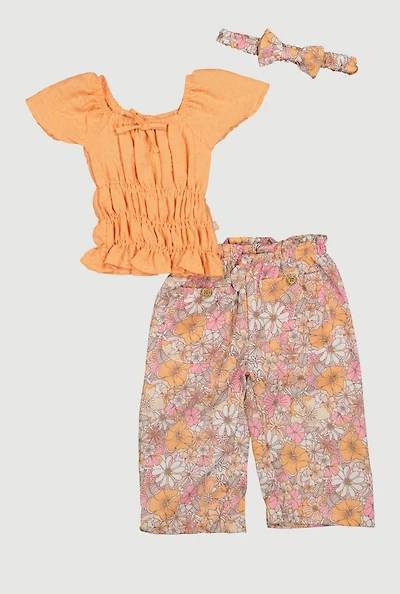 Baby Girls 12-24M Smocked Top and Floral Print Pants Set