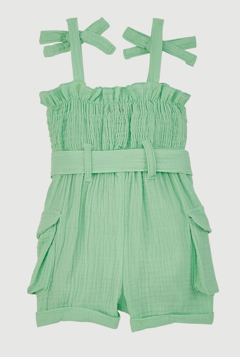 Baby Girls 12-24M Bow Strap Romper with Tie Waist Belt
