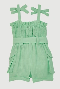 Baby Girls 12-24M Bow Strap Romper with Tie Waist Belt
