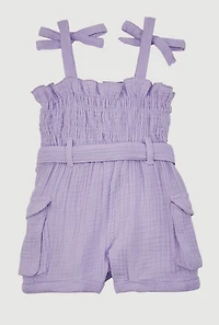 Baby Girls 12-24M Bow Strap Romper with Tie Waist Belt, Purple, Size 24M
