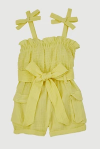 Baby Girls 12-24M Bow Strap Romper with Tie Waist Belt, Yellow, Size 12M
