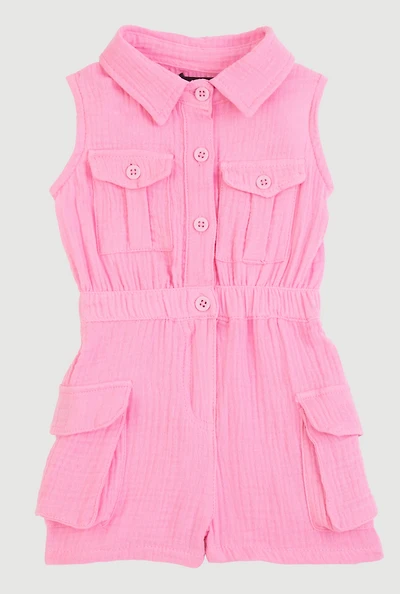 Baby Girls 12-24M Gauze Knit Cargo Pocket Romper, Pink, Size 18M