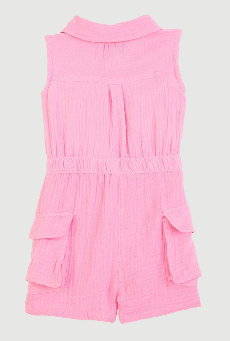 Baby Girls 12-24M Gauze Knit Cargo Pocket Romper, Pink,