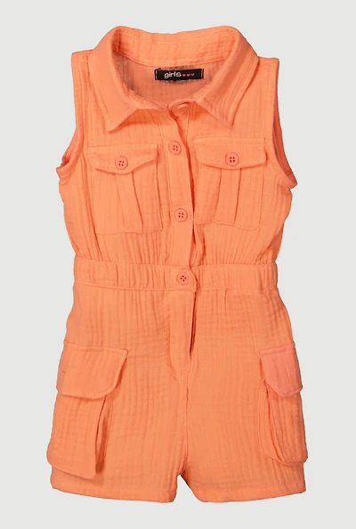 Baby Girls 12-24M Gauze Knit Cargo Pocket Romper, Orange, Size 18M