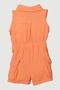 Baby Girls 12-24M Gauze Knit Cargo Pocket Romper, Orange, Size 24M