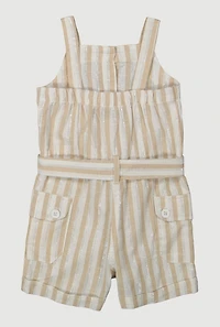 Baby Girls 12-24M Lurex Striped Tie Waist Belted Romper, Beige, Size 18M