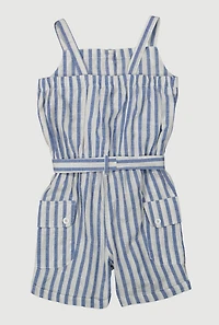 Baby Girls 12-24M Lurex Striped Tie Waist Belted Romper, Blue, Size 12M