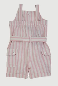 Baby Girls 12-24M Lurex Striped Tie Waist Belted Romper, Pink, Size 12M