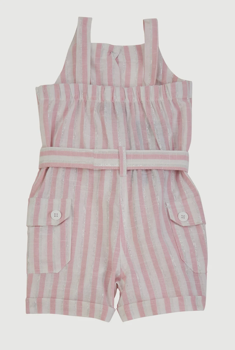 Baby Girls 12-24M Lurex Striped Tie Waist Belted Romper, Pink, Size 24M