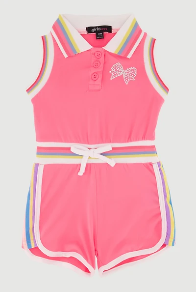 Baby Girls 12-24M Rainbow Stripe Trim Bow Graphic Romper